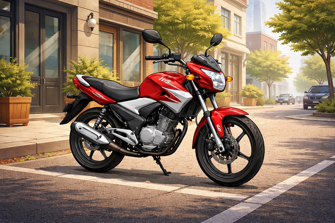 A small 125cc motorcycle parked on a city street, illustrating insurance considerations for 125cc bikes