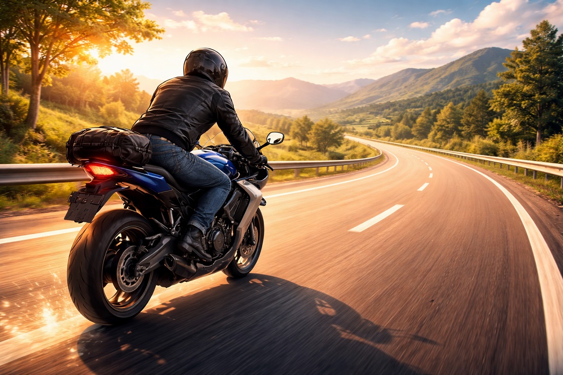 biker riding on open road