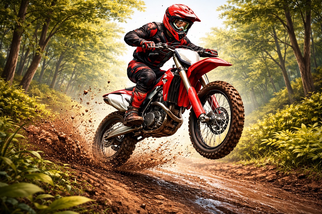 Dirt bike rider jumping on an off-road trail, illustrating dirt bike insurance coverage